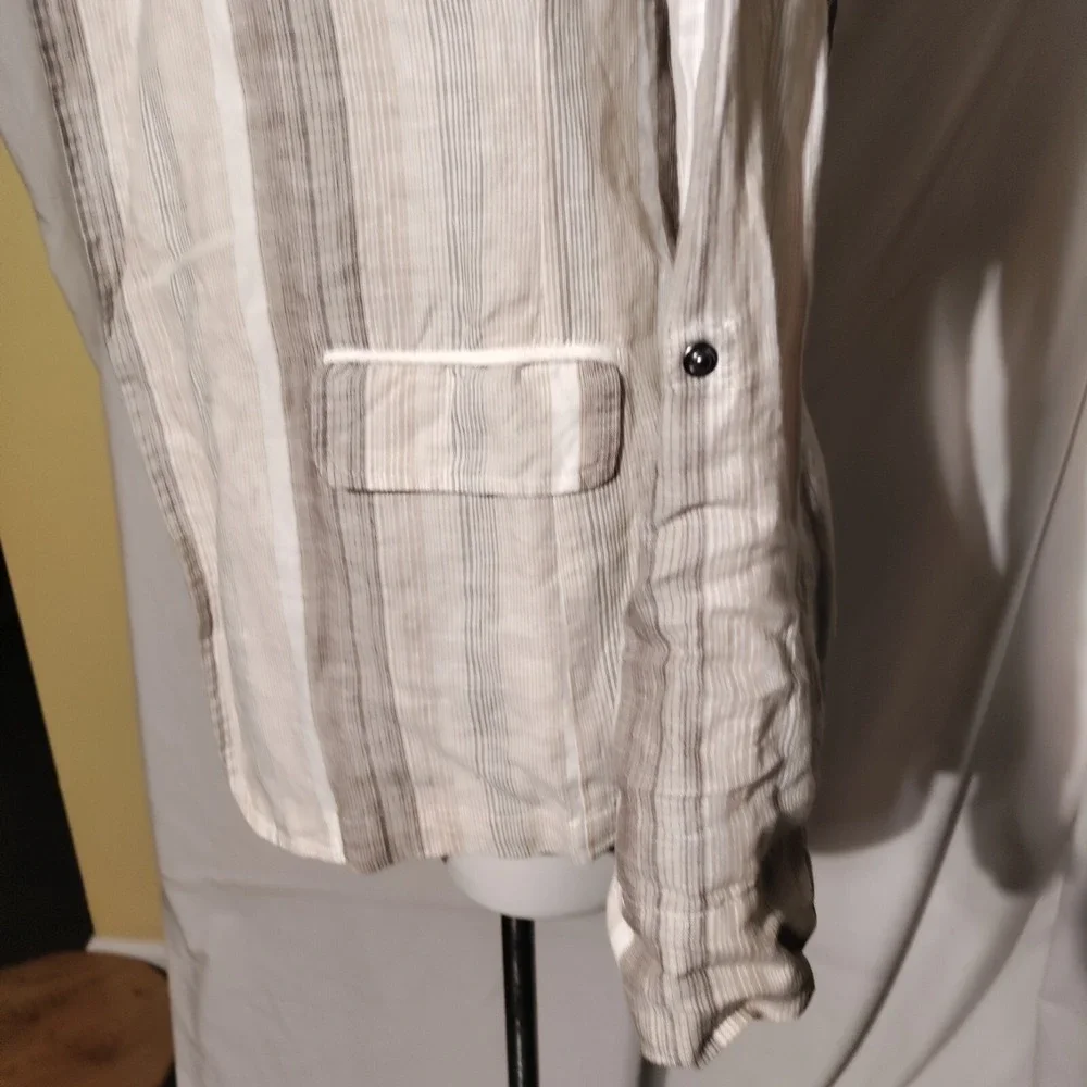 Charlie B Blazer Sz XS Striped Open Front Roll Tab Shirt Blazer‎ Linen Blend NWT